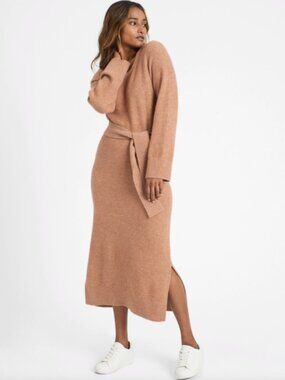 Banana Republic Tan Flare Sleeve Belted Sweater Dress